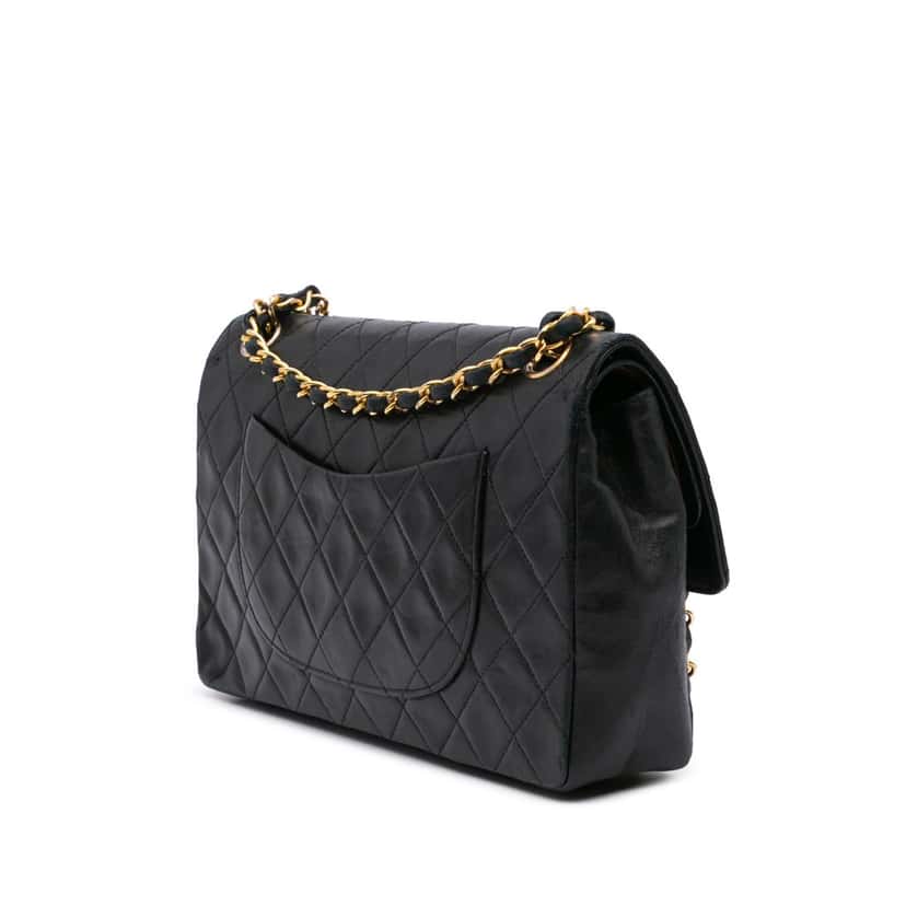 Chanel Medium Quilted Lambskin Double Flap Black Leather Fair condition - Back View