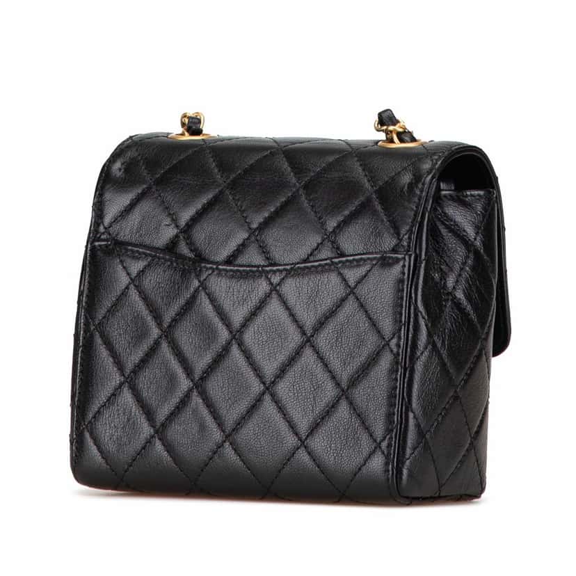Chanel Mini Square Classic Goatskin Retro Flap Black Leather Good condition - Back View