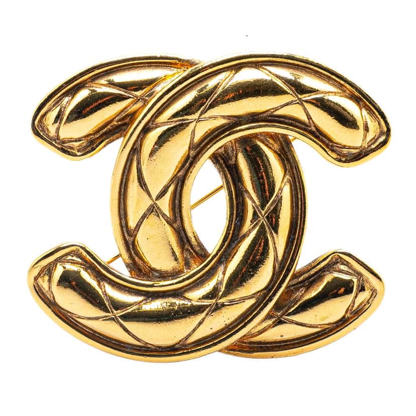 Chanel Gold Plated CC Quilted Brooch Gold Metal Good condition - Front View