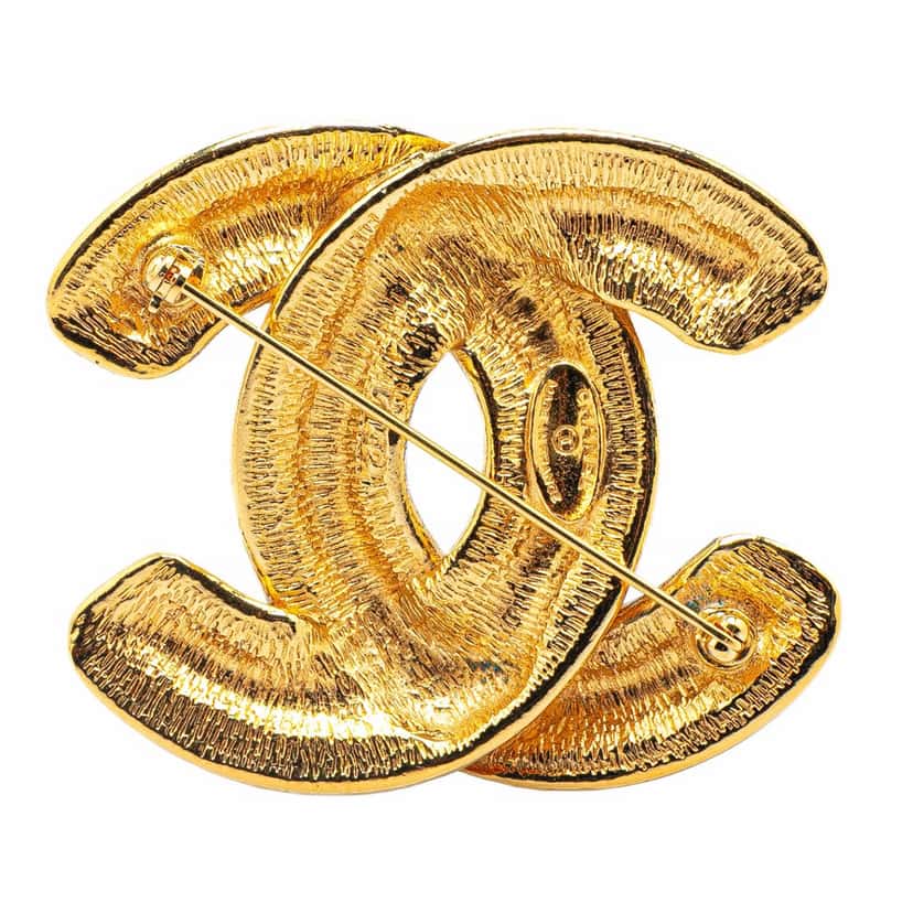Chanel Gold Plated CC Quilted Brooch Gold Metal Good condition - Back View
