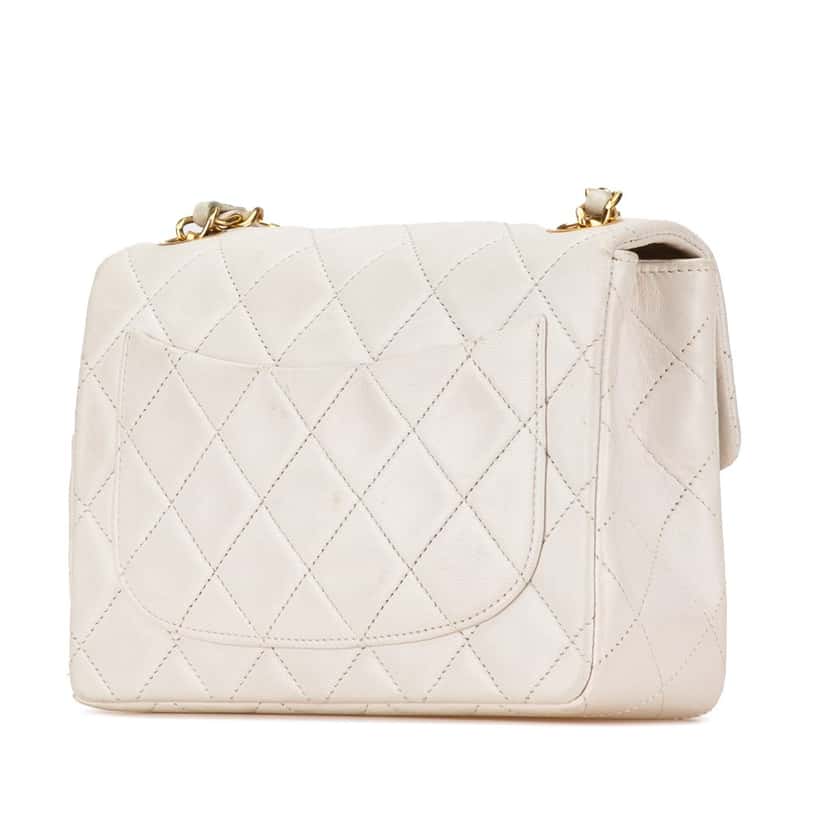 Chanel Mini Square Classic Lambskin Single Flap White Leather Good condition - Back View