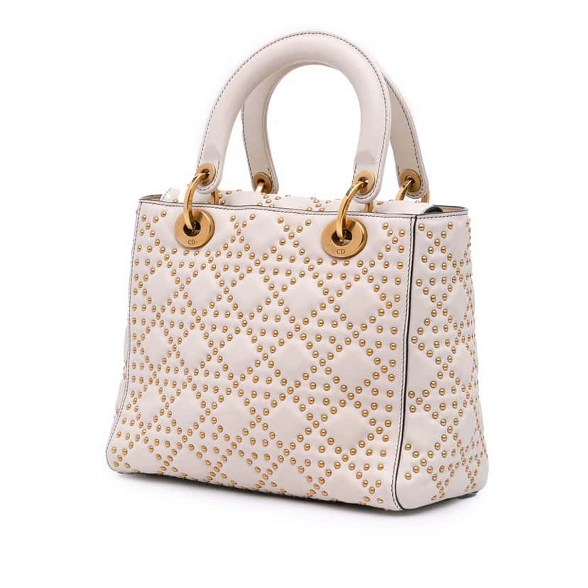 Dior Medium Lambskin Cannage Studded Supple Lady Dior White Leather Good condition - Back View