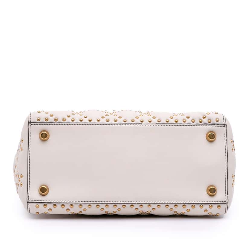 Dior Medium Lambskin Cannage Studded Supple Lady Dior White Leather Good condition - Inside View