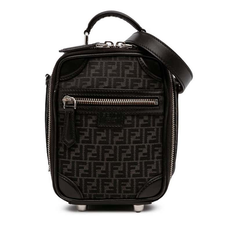 Fendi Mini Zucchino Recycled Jacquard Trolley Satchel Black Canvas Good condition - Front View