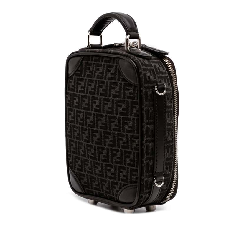 Fendi Mini Zucchino Recycled Jacquard Trolley Satchel Black Canvas Good condition - Back View