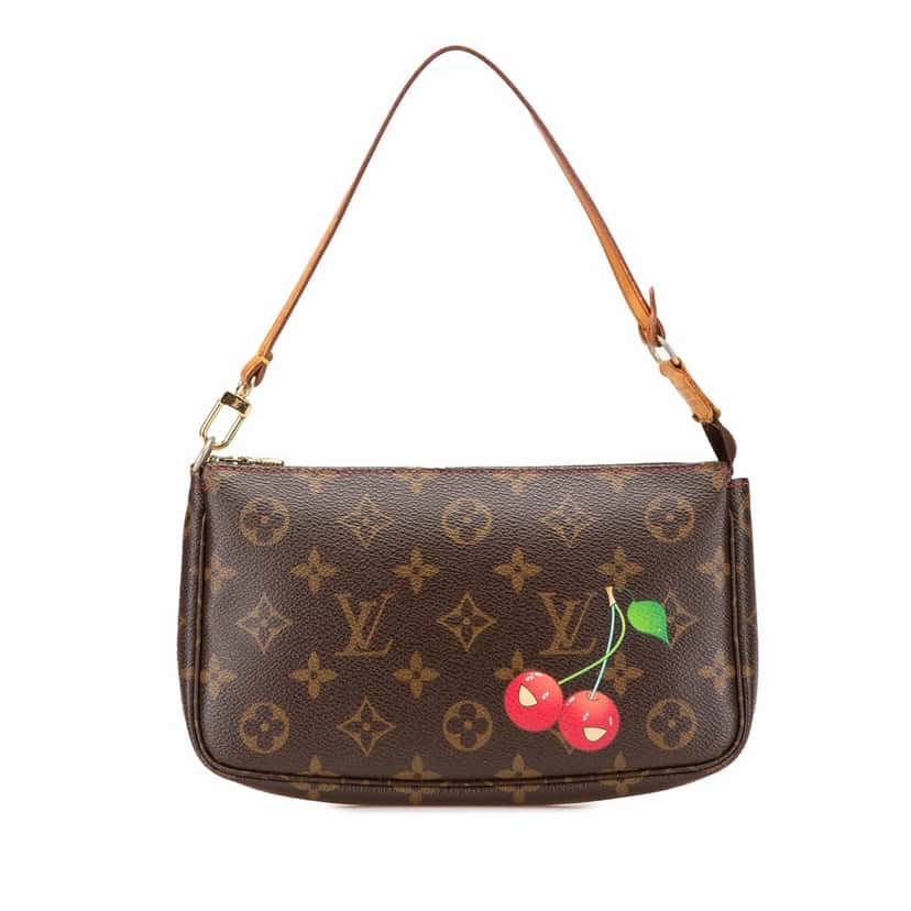 Louis Vuitton Takashi Murakami Monogram Cherry Pochette Accessoires Brown Canvas Good condition - Front View