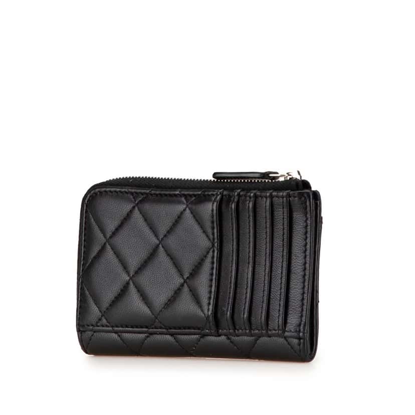 Chanel CC Quilted Lambskin Coin and Card Case Black Leather Good condition - Back View