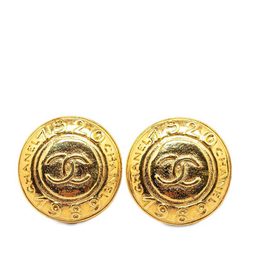 Chanel Gold Plated CC Date Clip On Earrings Gold Metal Good condition - Front View