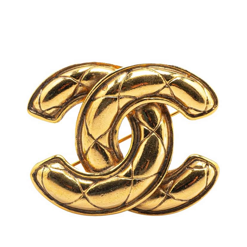 Chanel Gold Plated CC Quilted Brooch Gold Metal Good condition - Front View