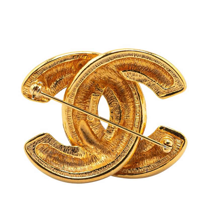 Chanel Gold Plated CC Quilted Brooch Gold Metal Good condition - Back View