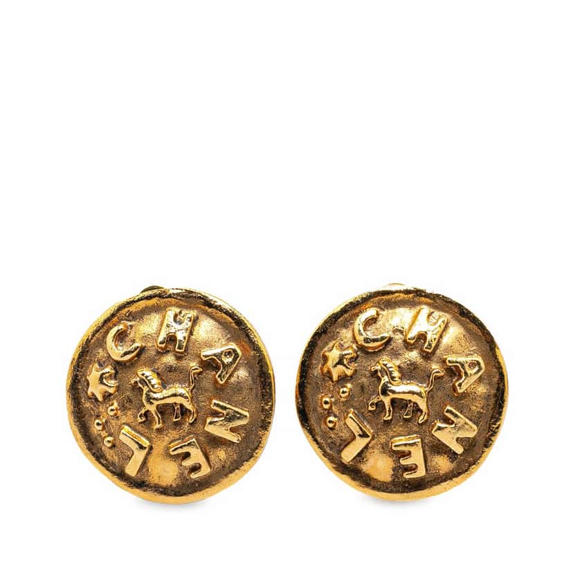Chanel Gold Plated Logo Clip On Earrings Gold Metal Good condition - Front View