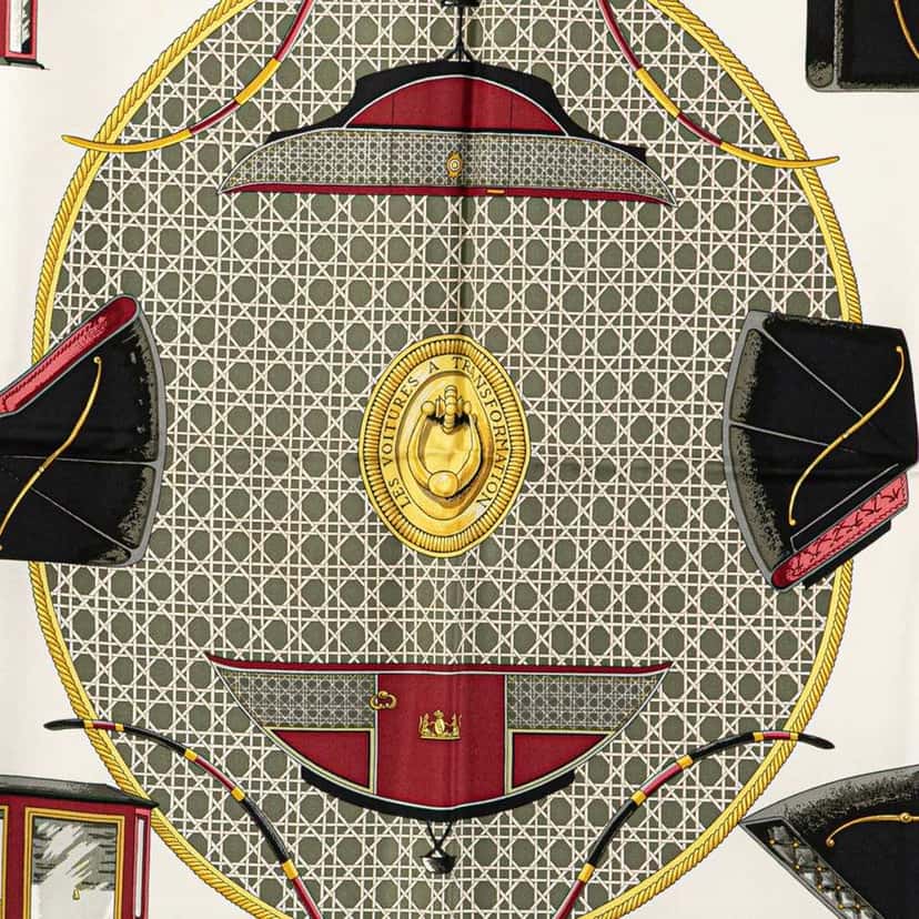 Hermès Les Voitures a Transformation Silk Scarf White Silk Good condition - Back View