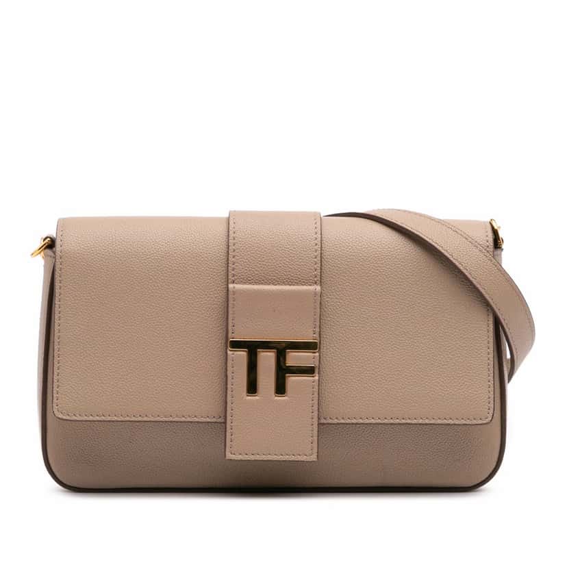 Tom Ford Grained Calfskin TF Flap Crossbody Brown Leather Good condition - Front View