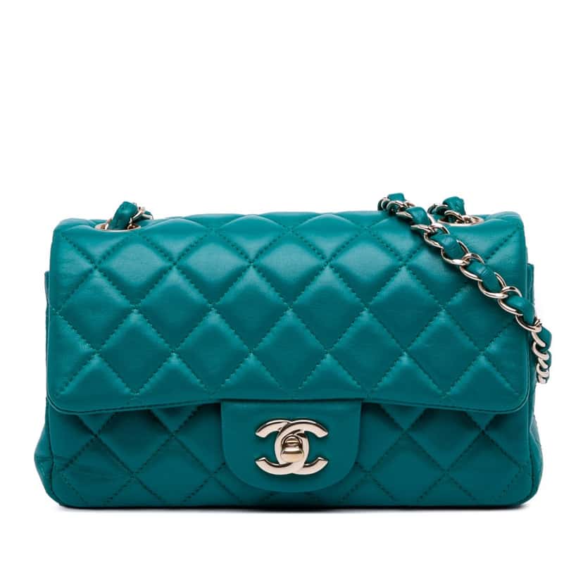 Chanel Mini Rectangular Classic Lambskin Single Flap Blue Leather Good condition - Front View