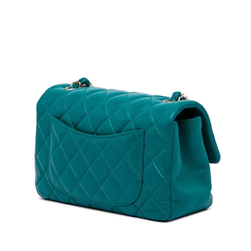 Chanel Mini Rectangular Classic Lambskin Single Flap Blue Leather Good condition - Back View