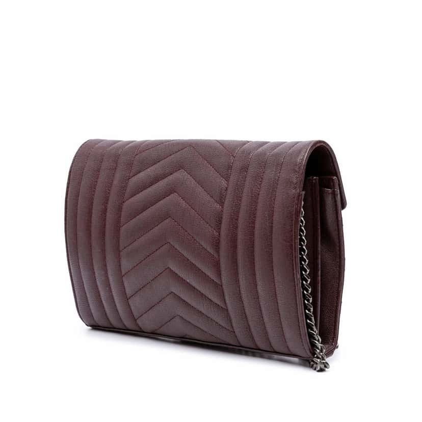 Saint Laurent Sheepskin Triquilt Monogram Envelope Wallet on Chain Red Leather Good condition - Back View