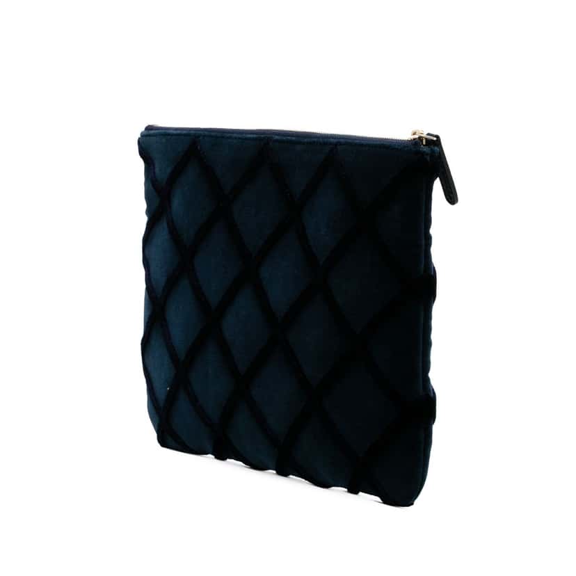 Chanel CC Medium Quilted Velvet Cosmetic Case Blue Velvet Good condition - Back View