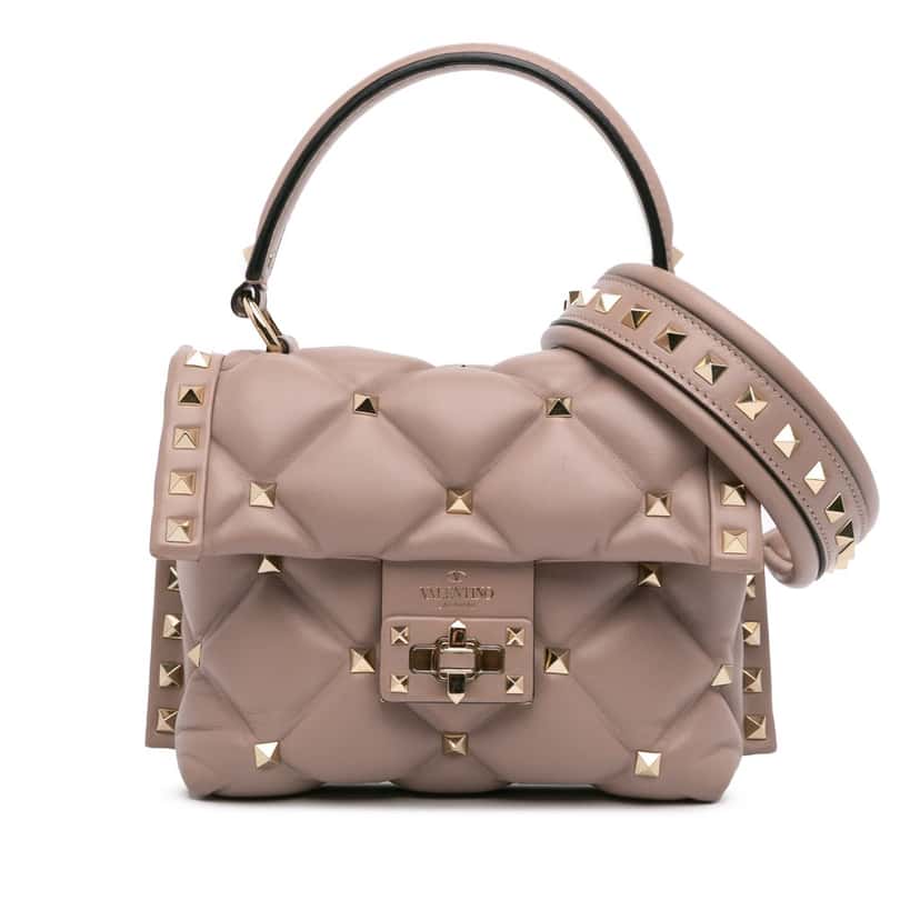 Valentino Mini Nappa Candystud Top Handle Bag Brown Leather Good condition - Front View