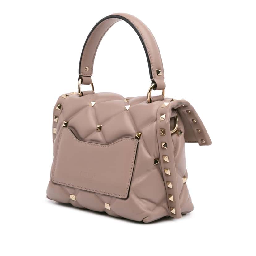 Valentino Mini Nappa Candystud Top Handle Bag Brown Leather Good condition - Back View
