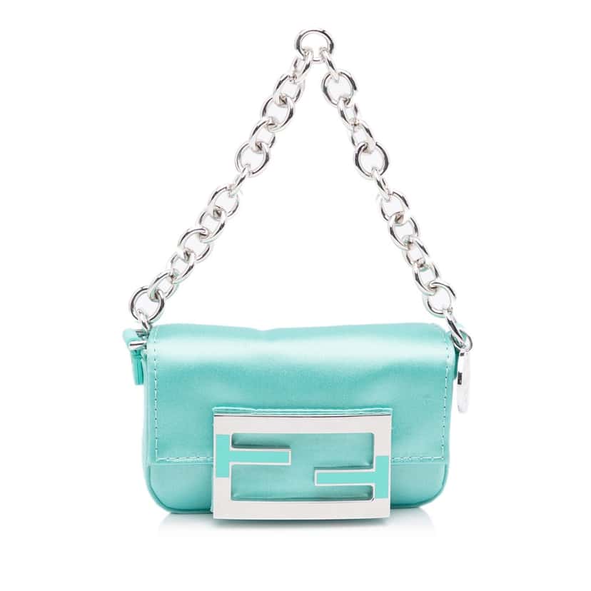 Fendi x Nano Tiffany Satin Baguette Blue Satin Good condition - Front View