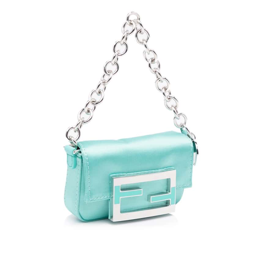 Fendi x Nano Tiffany Satin Baguette Blue Satin Good condition - Back View