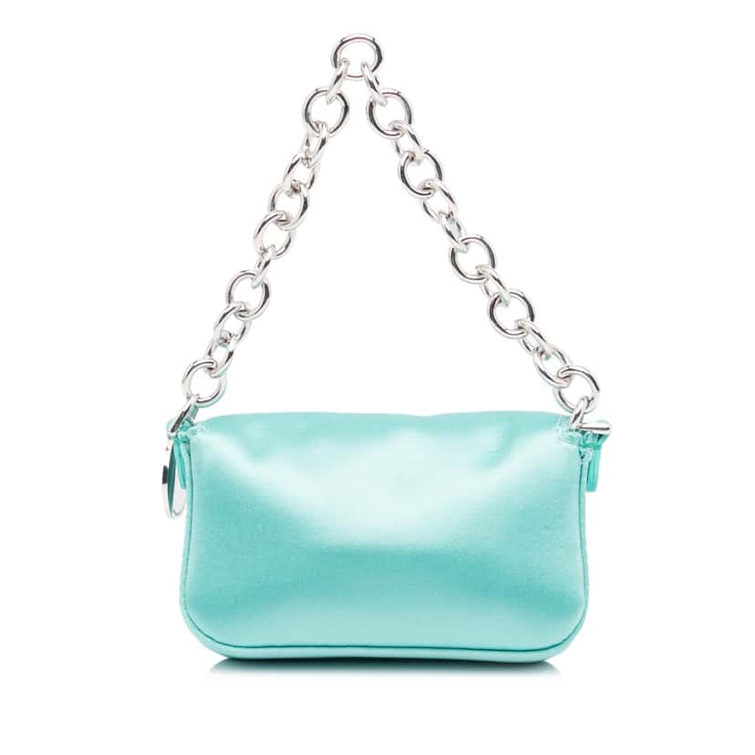 Fendi x Nano Tiffany Satin Baguette Blue Satin Good condition - Inside View