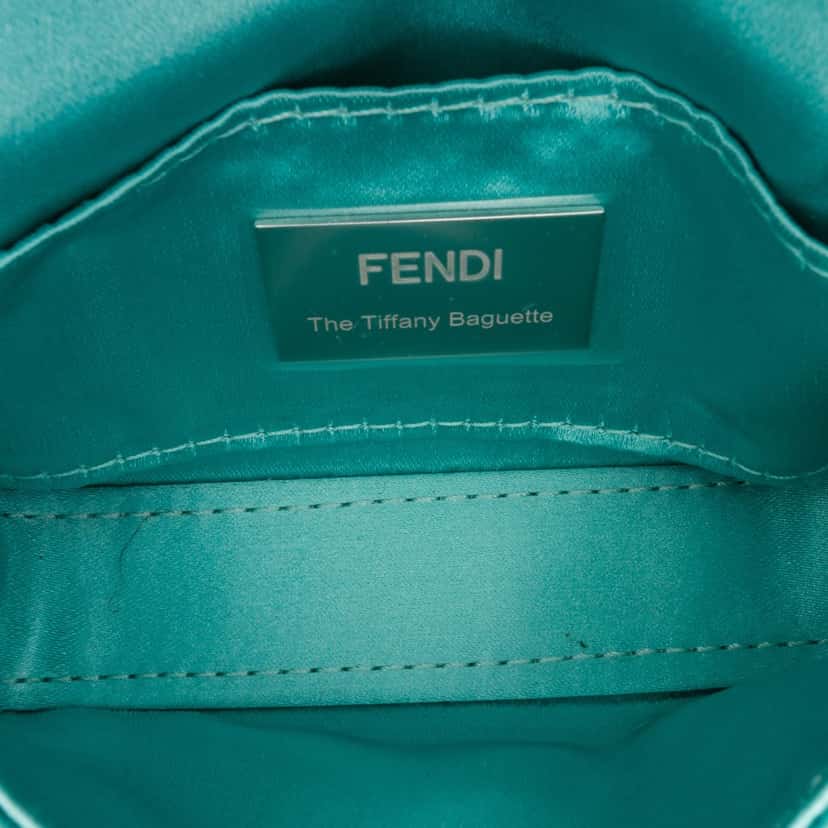 Fendi x Nano Tiffany Satin Baguette Blue Satin Good condition - Box View