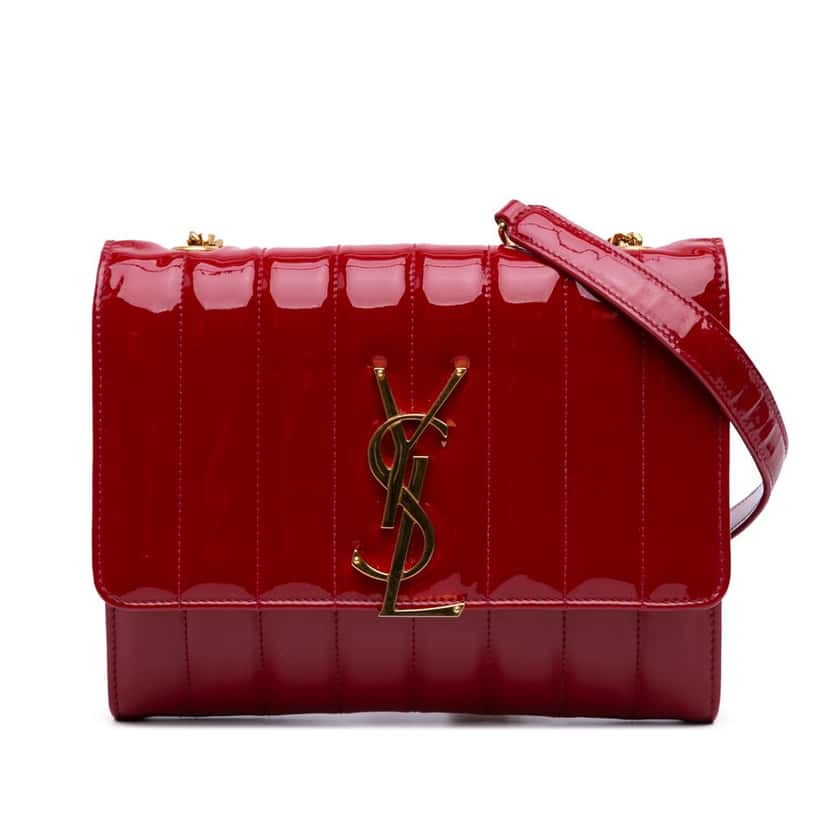 Saint Laurent Matelasse Patent Monogram Vicky Chain Wallet Red Leather Good condition - Front View