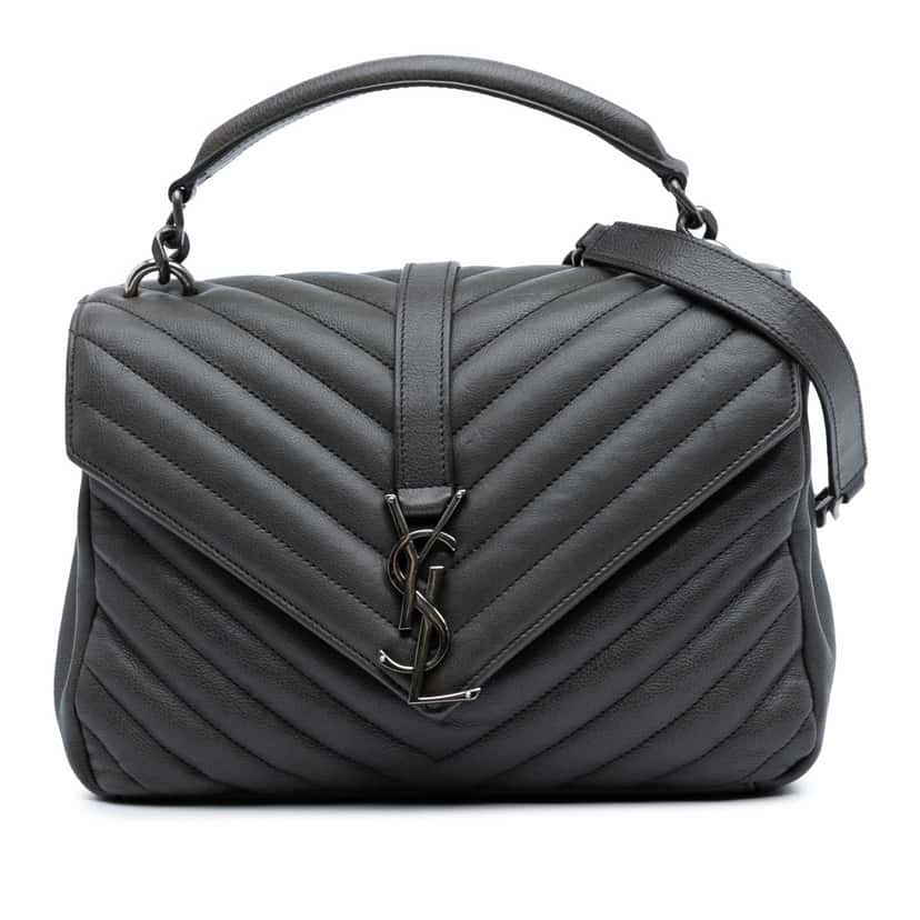 Saint Laurent Medium Quilted Chevron Sheepskin College Satchel Grey Leather Good condition - Front View