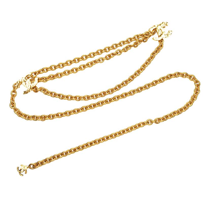Chanel Gold Plated CC Triple Chain Belt Gold Metal Good condition - Front View