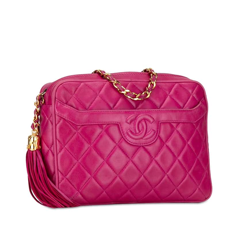 Chanel CC Quilted Lambskin Tassel Crossbody Pink Leather Fair condition - Back View