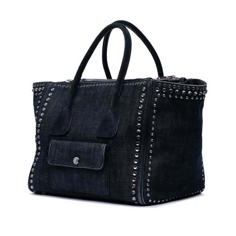 Prada Denim Canapa Bijoux and Grommet Twin Pocket Tote Blue Denim Good condition - Back View