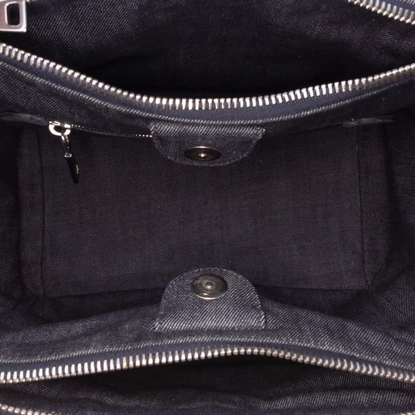 Prada Denim Canapa Bijoux and Grommet Twin Pocket Tote Blue Denim Good condition - Model View