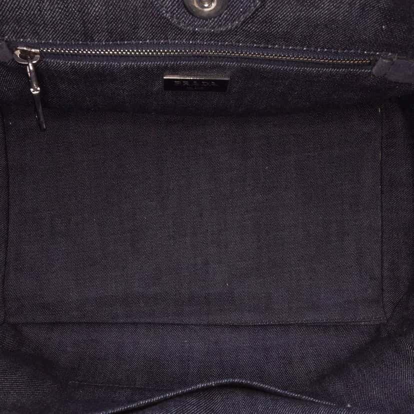 Prada Denim Canapa Bijoux and Grommet Twin Pocket Tote Blue Denim Good condition - Box View
