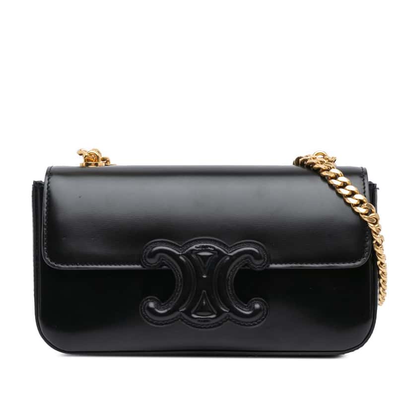 Celine Smooth Calfskin Cuir Triomphe Chain Shoulder Bag Black Leather Good condition - Front View