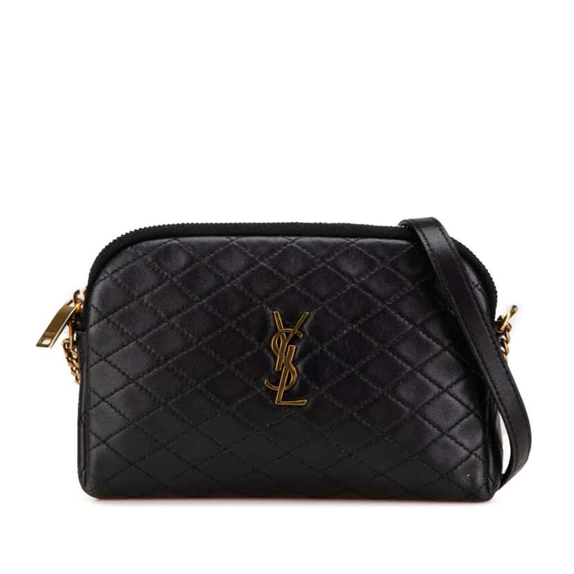 Saint Laurent Mini Quilted Lambskin Gaby Zippered Pouch Black Leather Good condition - Front View