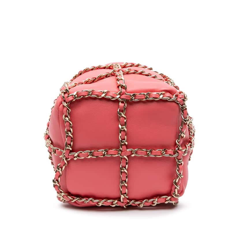 Chanel Lambskin CC Chain Frame Drawstring Bucket Bag Pink Leather Good condition - Inside View