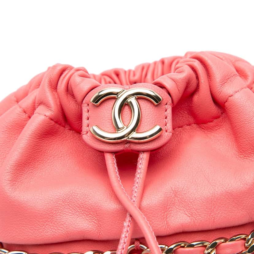 Chanel Lambskin CC Chain Frame Drawstring Bucket Bag Pink Leather Good condition - Box View