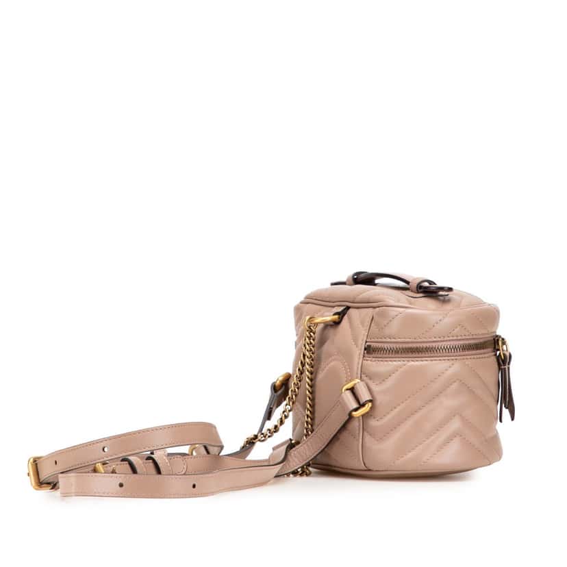 Gucci GG Marmont Round Matelasse Leather Backpack Pink Leather Good condition - Back View