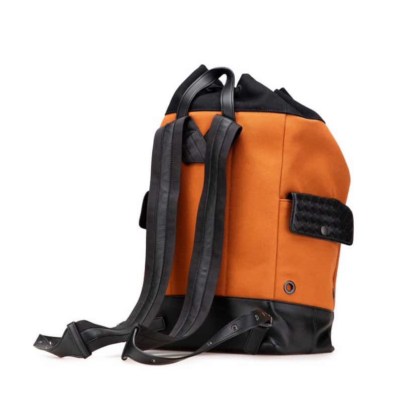 Bottega Veneta Canvas Drawstring Backpack Orange Canvas Good condition - Back View