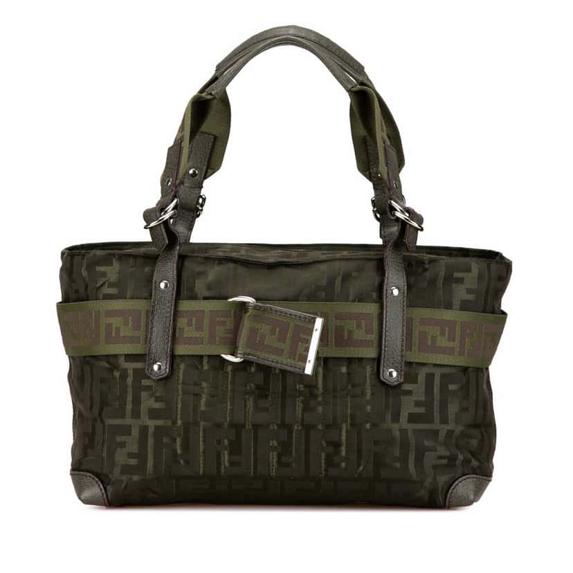 Fendi Medium Zucca Nylon Zip Code Handbag Green Good condition - Front View