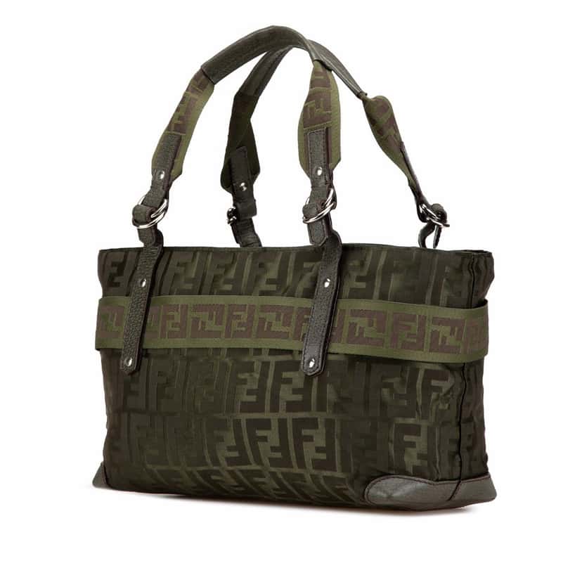 Fendi Medium Zucca Nylon Zip Code Handbag Green Good condition - Back View