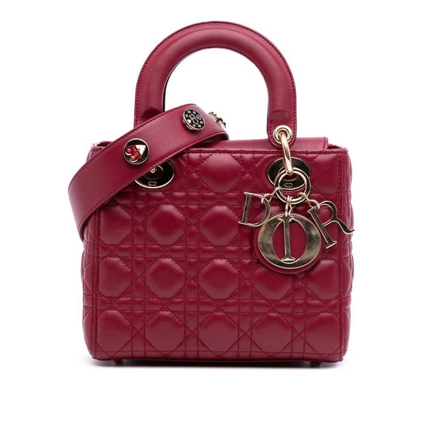 Dior Small Lambskin Cannage My ABCDior Lady Dior Red Leather Good condition - Front View