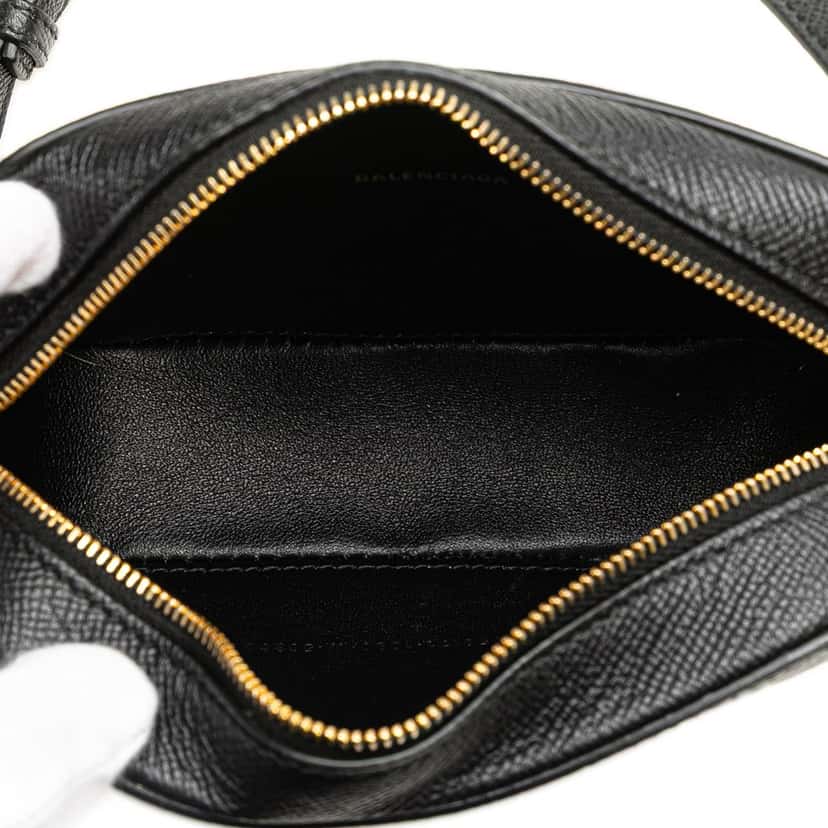 Balenciaga XS Grained Calfskin Logo Ville Camera Bag Black Leather Good condition - Model View