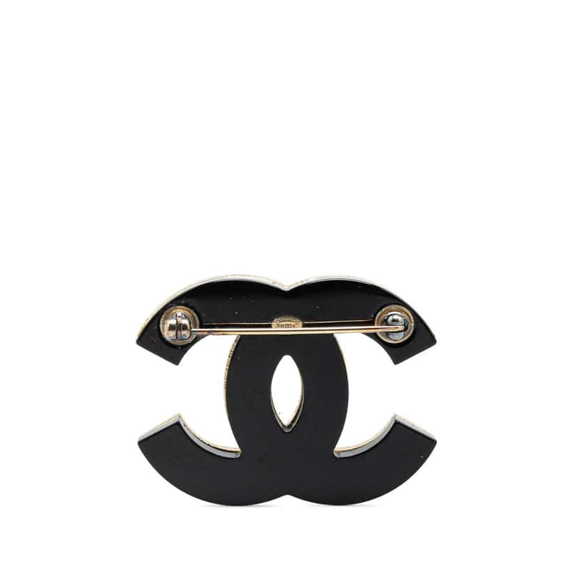 Chanel Gold Plated CC Crystal Brooch Gold Metal Good condition - Back View