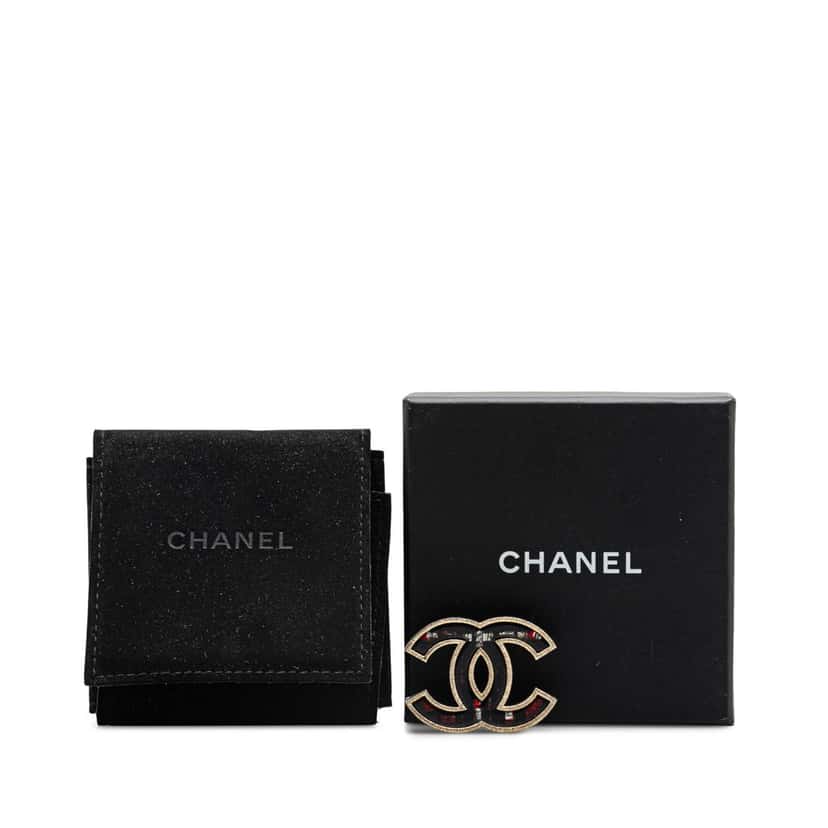 Chanel Gold Plated CC Crystal Brooch Gold Metal Good condition - Model View