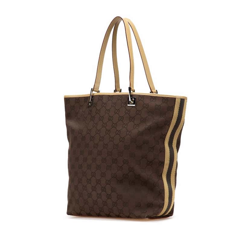 Gucci GG Canvas Web Bucket Tote Brown Canvas Good condition - Back View