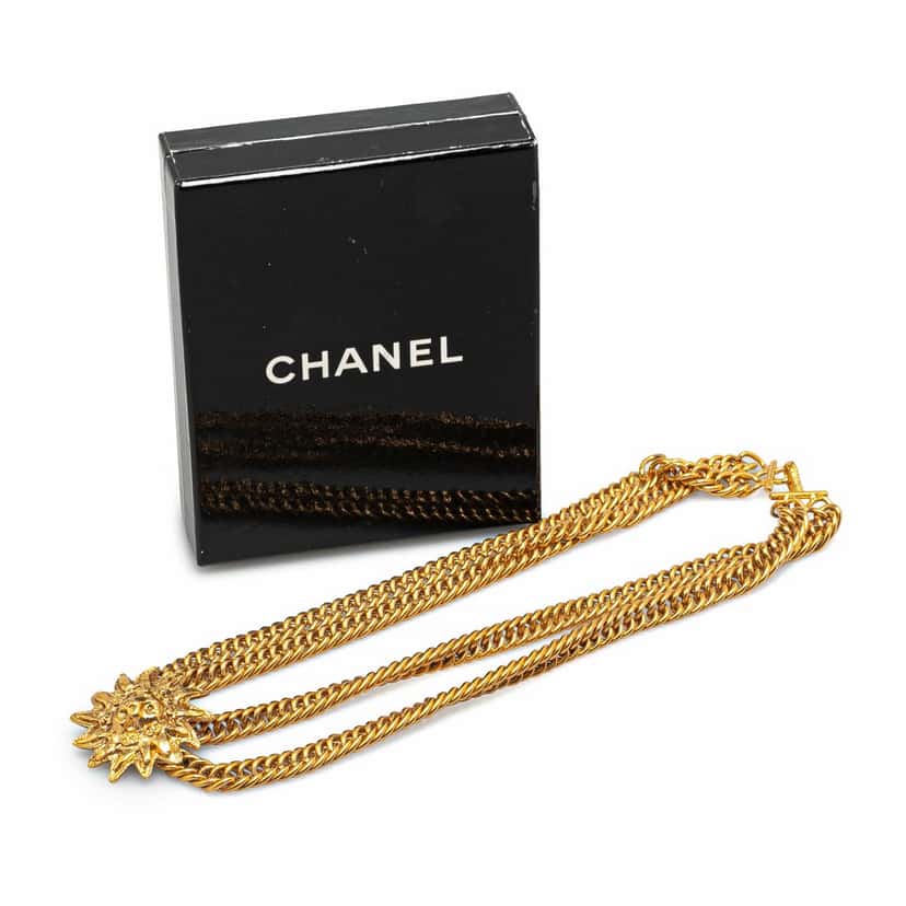Chanel Gold Plated Lion Head Choker Necklace Gold Metal Good condition - Box View