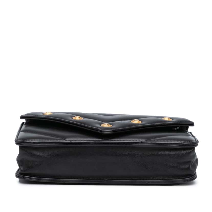 Chanel Chevron Lambskin Button Wallet On Chain Black Leather Good condition - Inside View