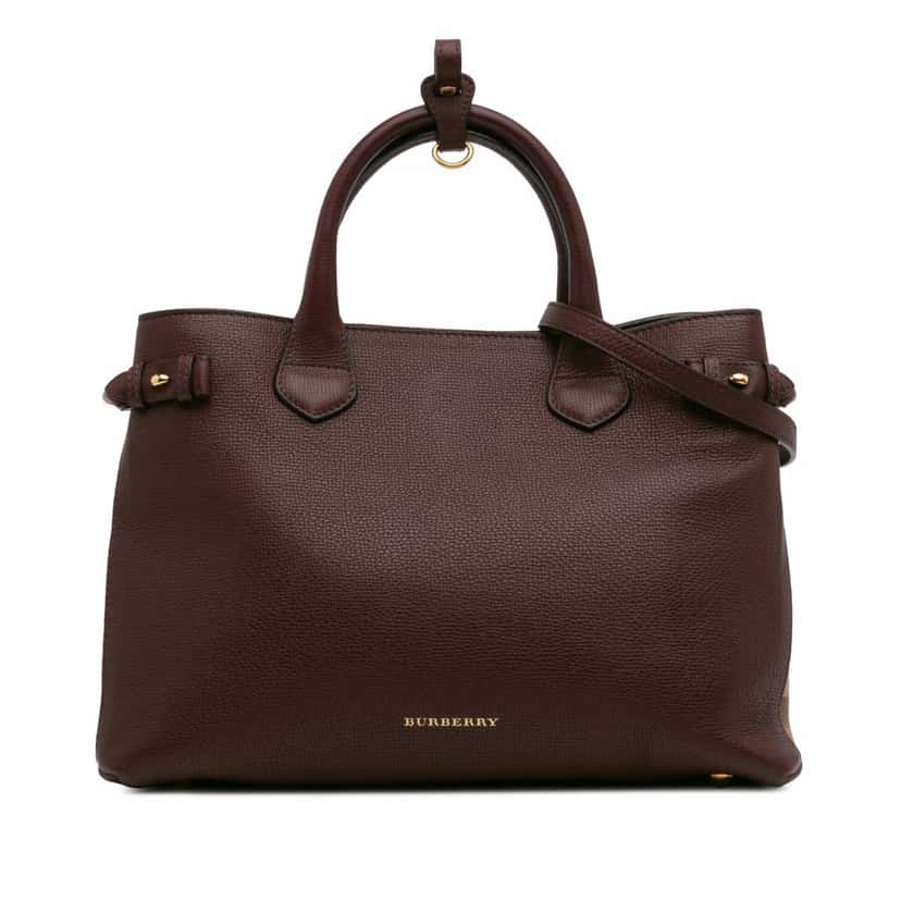 Burberry Medium Leather and House Check Banner Satchel Purple Leather Good condition - Front View